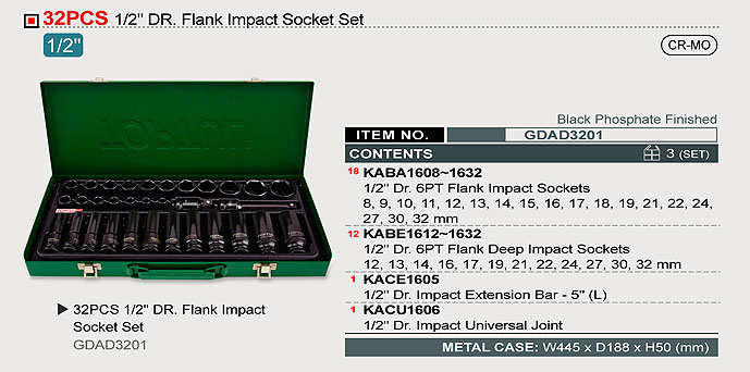 32PCS 1/2" DR. Flank Impact Socket Set - GDAD3201 - Malaysia ...